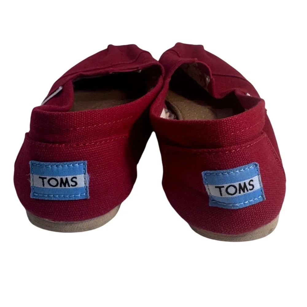 TOMS Womens Classic Alpargata Dark Red Canvas Slip On Flats Size 7 Animal Lining